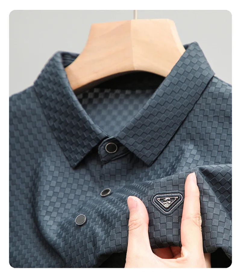 Fitting elegant checkered summer mens Tshirt 2024 highquality casual slim fit top 250326