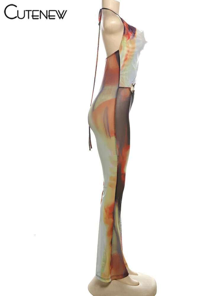 Cutenew Vintage Panelled Women Jumpsuits Summer Halter Waistless Bandage Skinny Overalls Female Trend Hipster One Piece