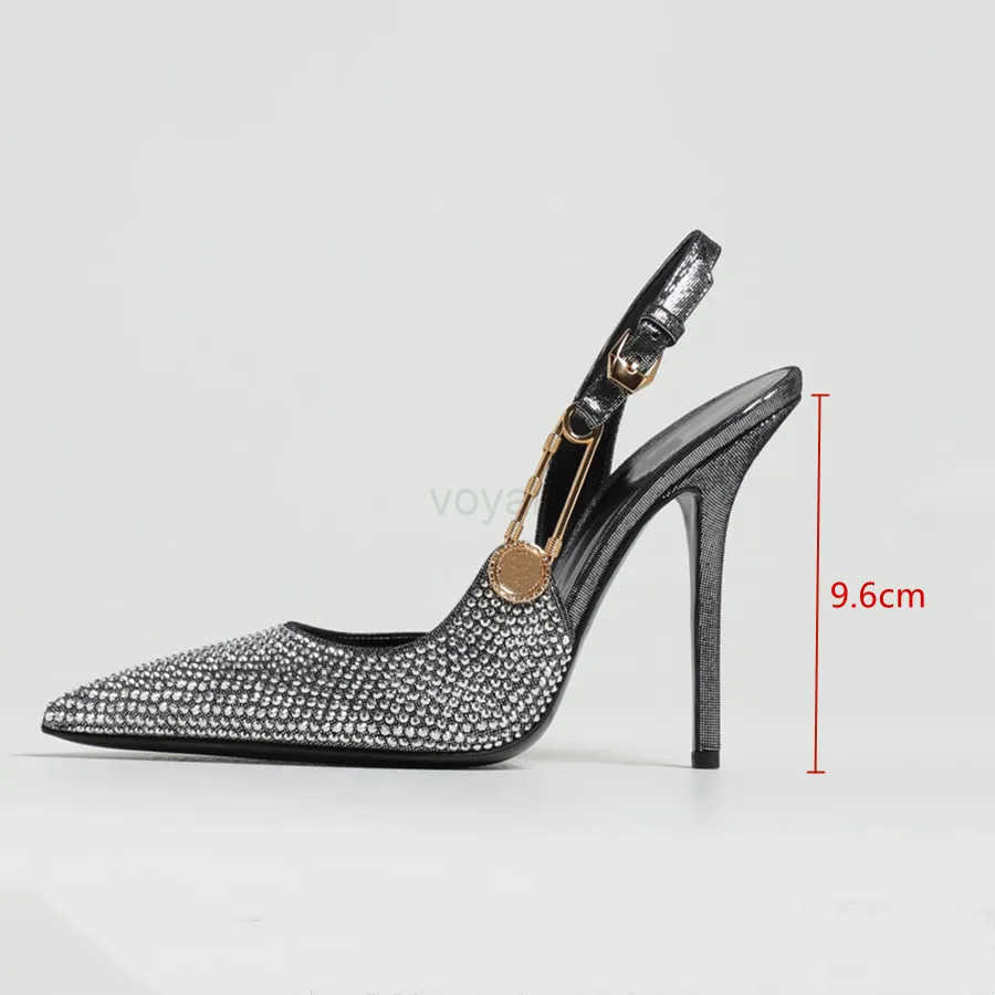 Luxury Rhinestones Sequi Buckle Wen Pumps Elegant Pointed toe Slingbacks Stiletto High h Spring Summer Fashion Shoes Z250326
