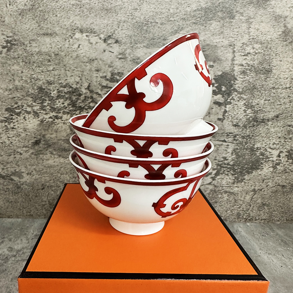 Chinese Red 4.5-Inch Rice Ceramic Unglazed Anti-Scalding European Simple Household Soup Bowl High-Legged B5