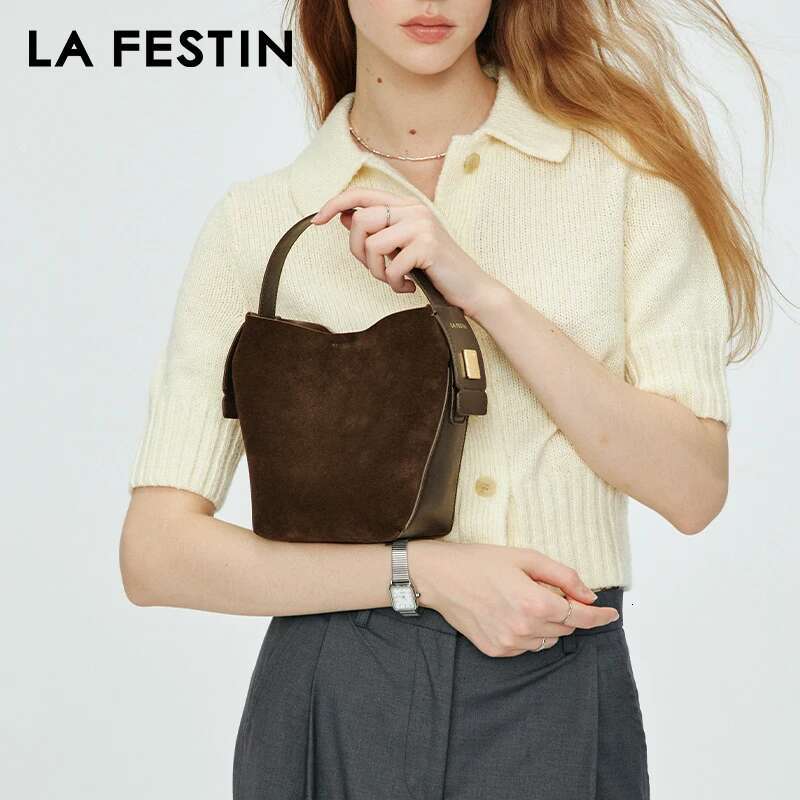 LA FESTIN Original 2024 New Handbags Women Suede Leather Brand Bucket Fashion Shoulder Crossboby Bag