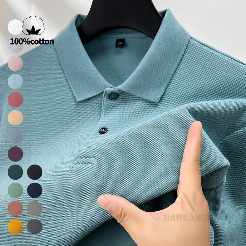 Durable 100 pure cotton mens polo shirt autumn casual long sleeved breathable lapel Tshirt 16 colors perfect for golf and sports 250326