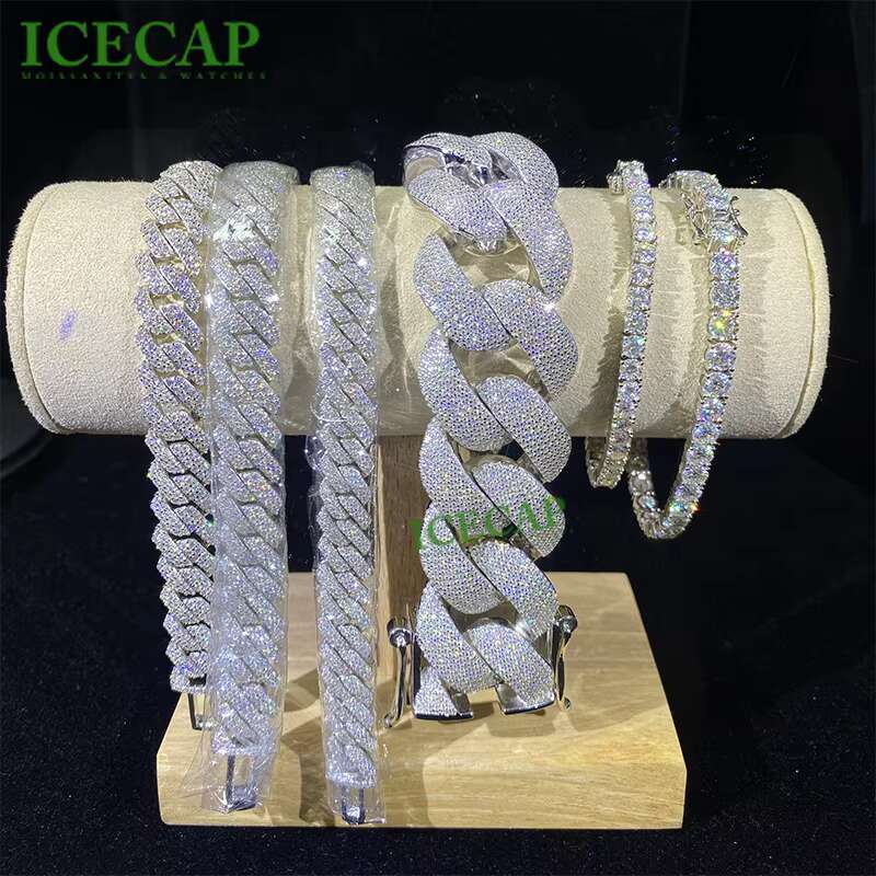 Fine Jewelry 12MM 2Rows 925 Sterling Silver Moissanite Chain Iced Out Jewelry Cuban Chain Men Women Cuban Moissanite Bracelet