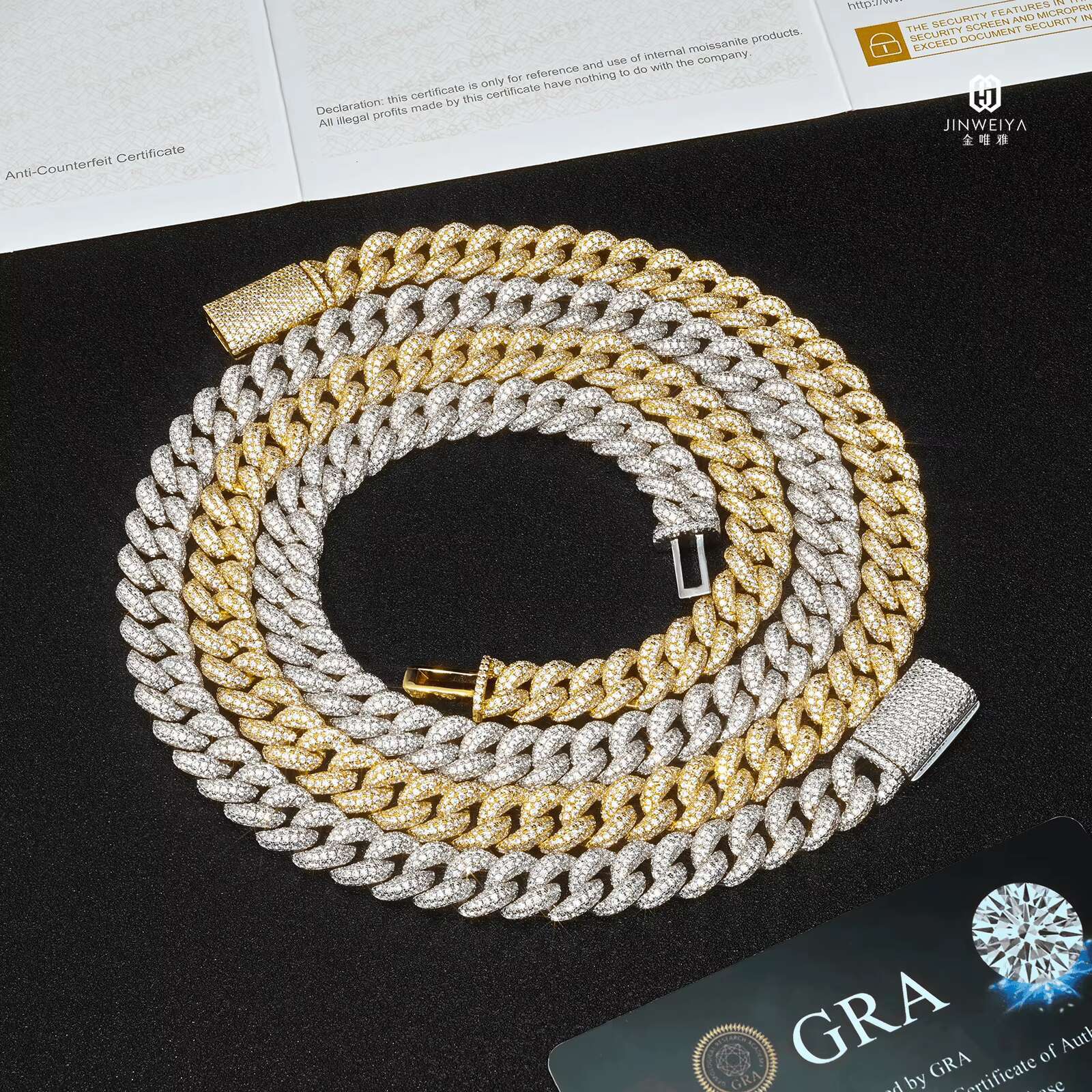 Hip Hop 925 Silver Moissanite Necklace 10mm Wide Cuban Chain in 16 18 20 22 24 Inch Lengths Rapper Style Cuban Chain