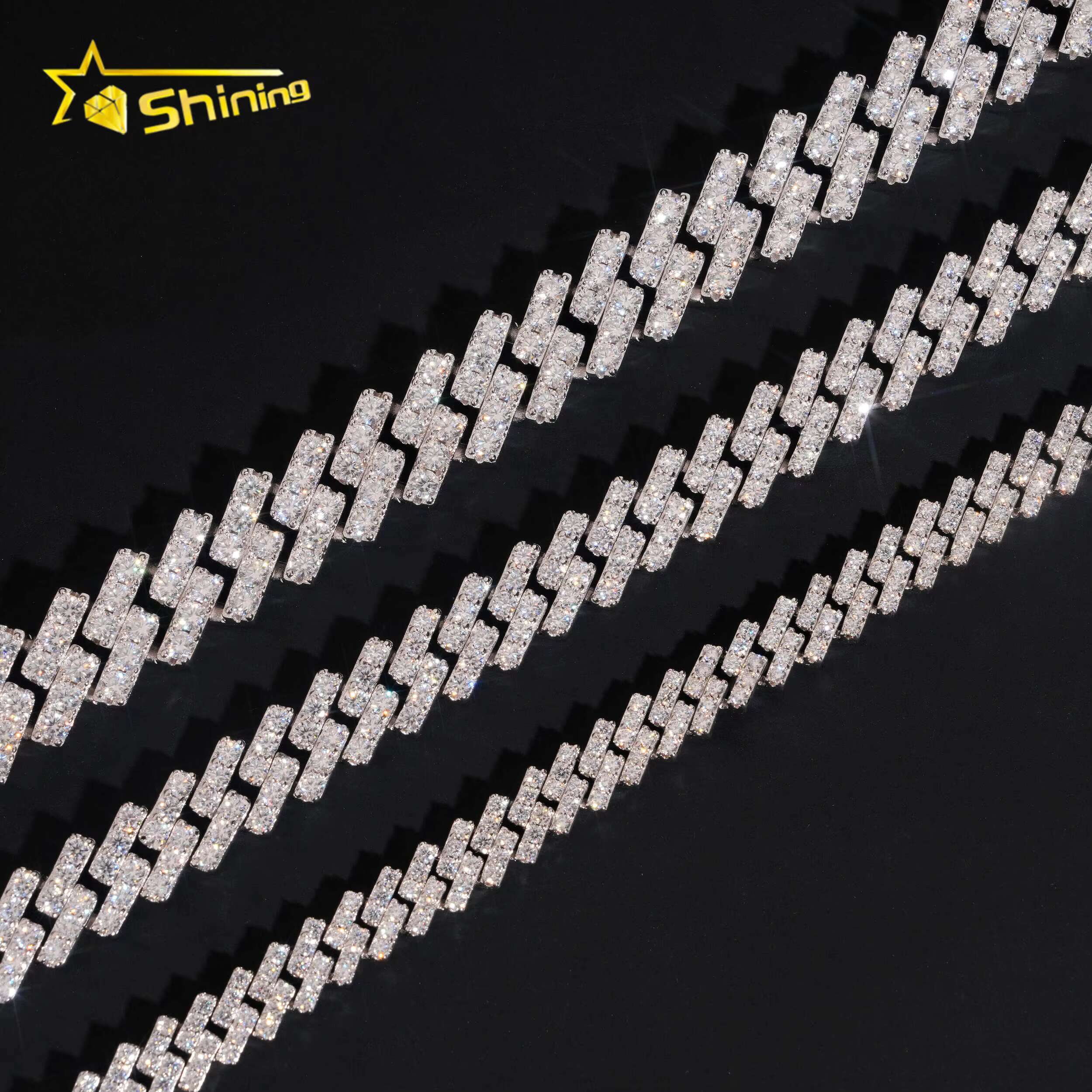Hot Selling VVS Moissanite Chains Hip Hop 7mm 10mm 13mm One Row Moissanite Cuban Necklace Iced Out Link Chain Men