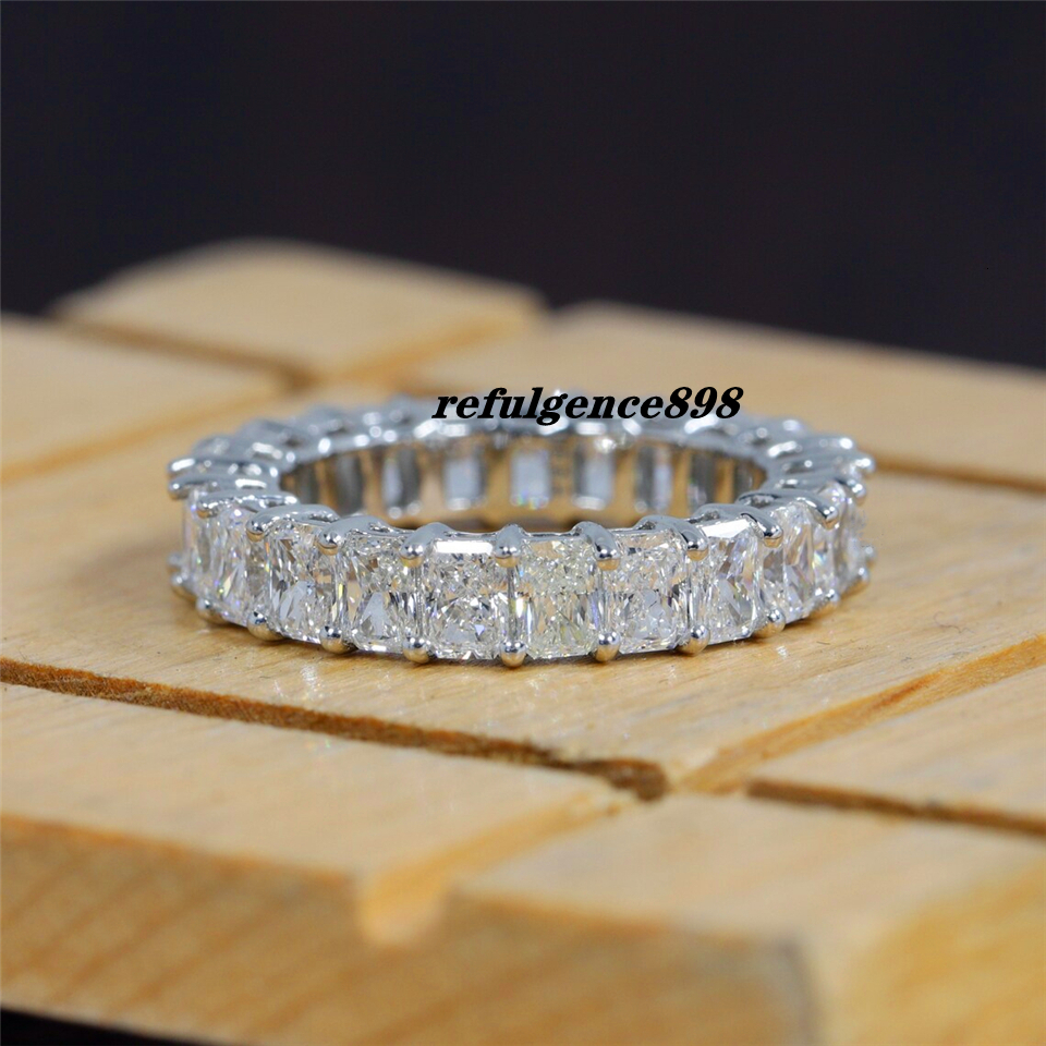 JY Jewelry 18K Real Gold Radiant Cut 4*3mm Full Eternity Band Certified Lab Grown Diamond Eternity Band Vintage Womens Jewelry Wedding Ring Au750 PT95