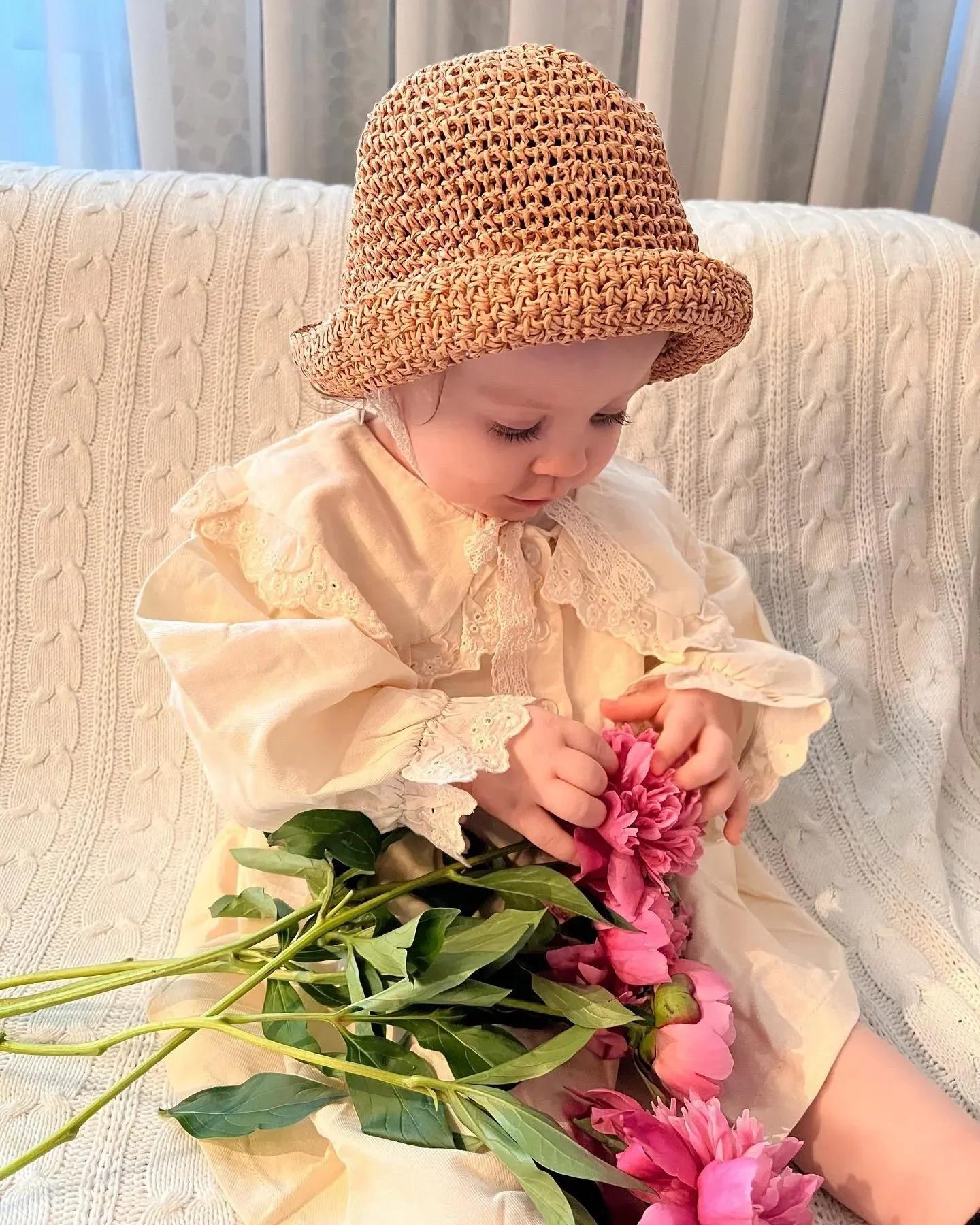Childrens Summer Hat Sunshade Lace Straw Baby Girl Cap Girls Baby Sunscreen Beach Hat Beach Children Panama Hat Princess 250326