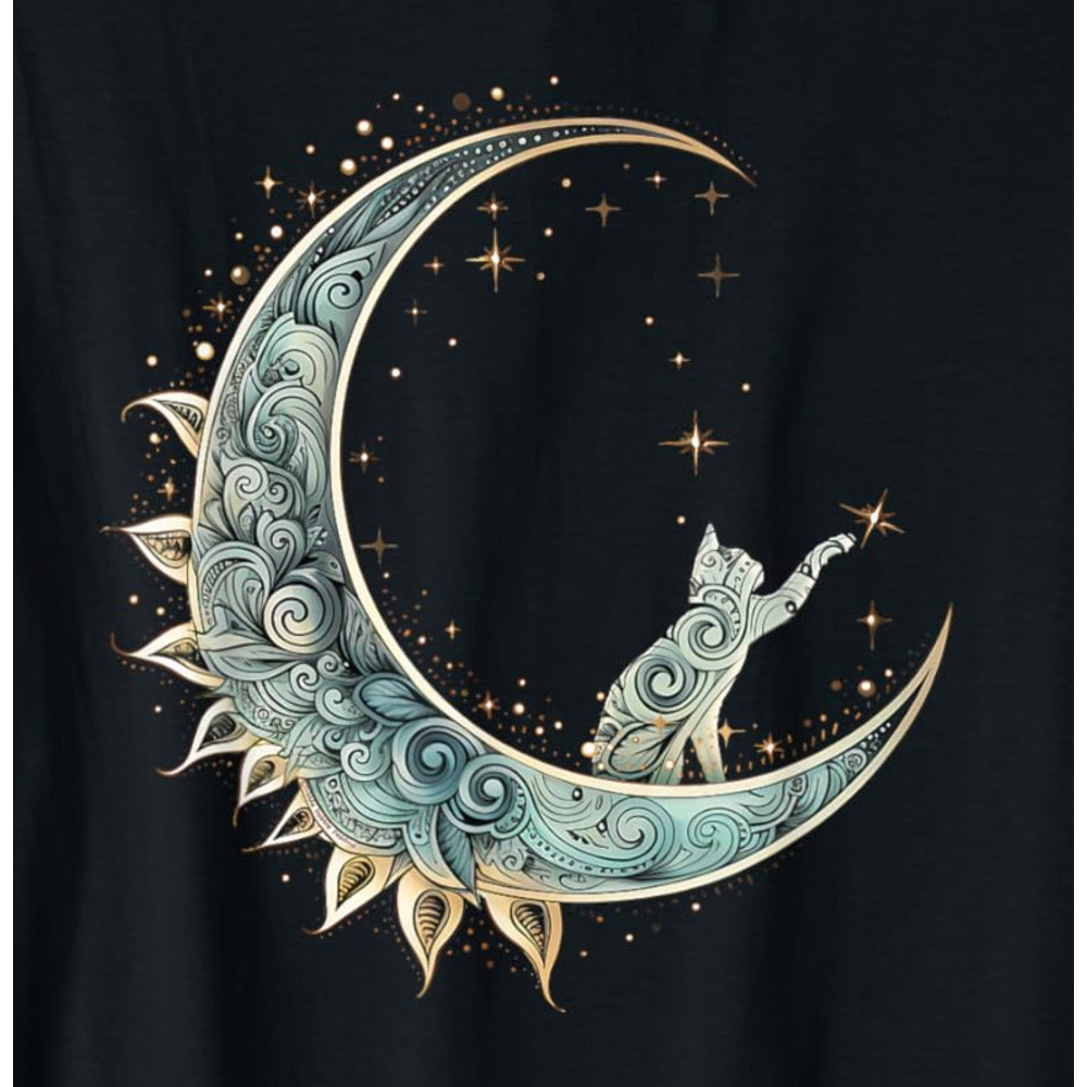 T shirt for Mens Mystical Aesthetic Cat Sitting on Crescent Moon Lunar Cat Graphic Tee Casual Tops Clothes Short sleeve cool
