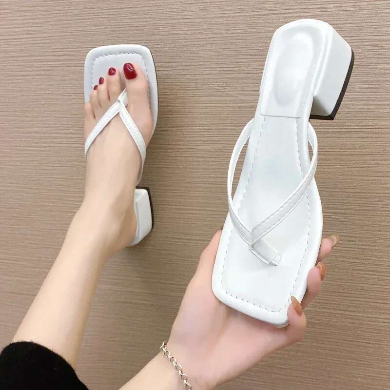 Women's Flip ps 2025 New Summer Square Toe Chunky High Heel Slippers for Women Fashion Trend Casual Sandals