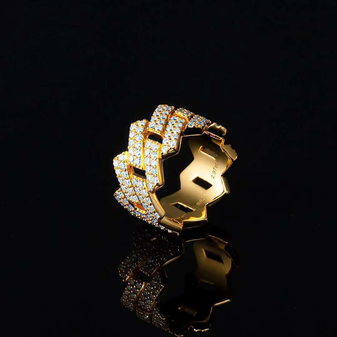 Exquisite Fully Iced Out MOISSANITE PRONG CUBAN LINK 925 STERLING SILVER RING for Man