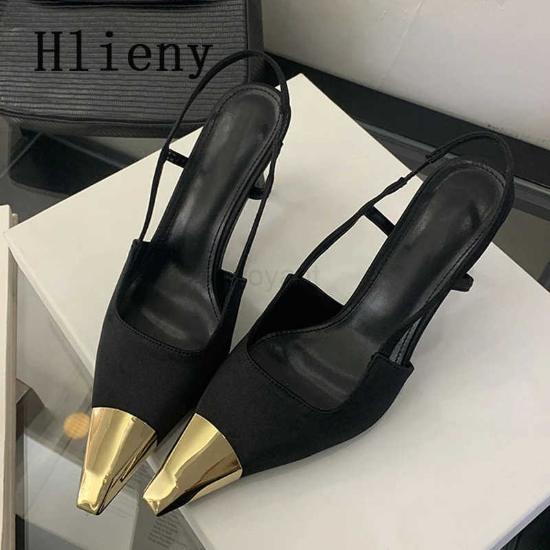 Hlieny Spring Street Sle Back Strap Pumps Wen Sexy Splicing Pointed Toe Elegant Thin Low H Me Par Dress Shoes Sandal Z250326