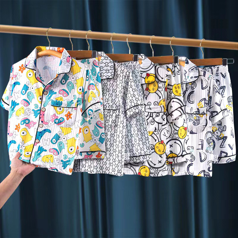 Pajama Set Ice Silk Summer Thin Boys' Home Cartoon Breathable Girls' Pajamas Children's Clothing