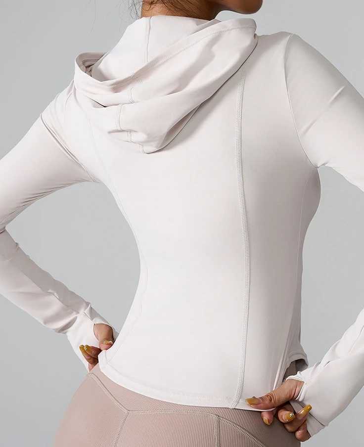 2024 European and American new sports jacket hooded running and fitness suit zipper yoga long sleeved jacket W250326