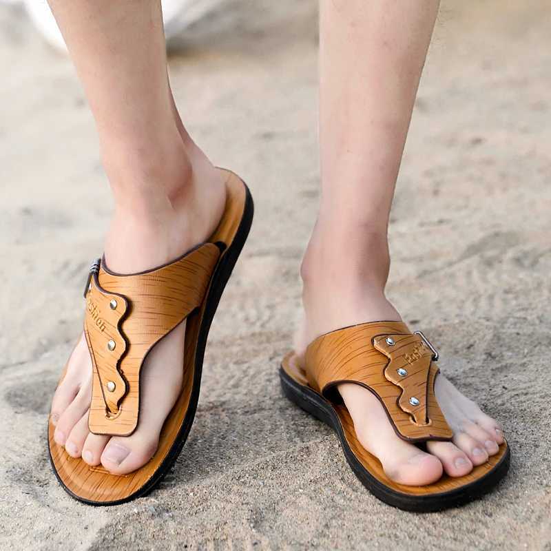 Mens summer flip up beach sandals non slip casual flat shoes mens high-quality slippersXJ250326