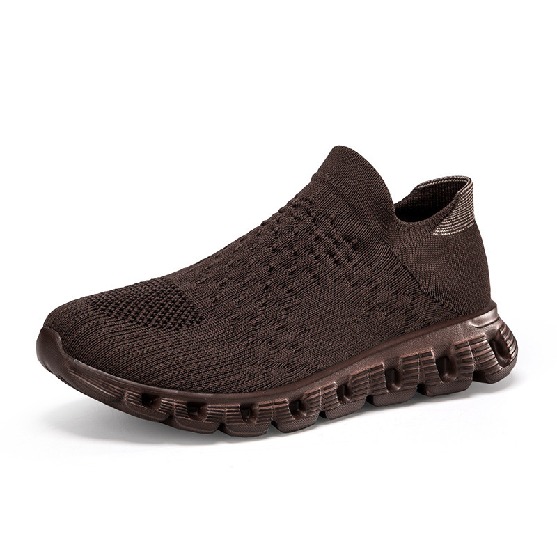 designer shoes 2025 new Men's shoes summer style breathable mesh upper casual knitted sock shoes for men slip-on style thick sole soft sole runni