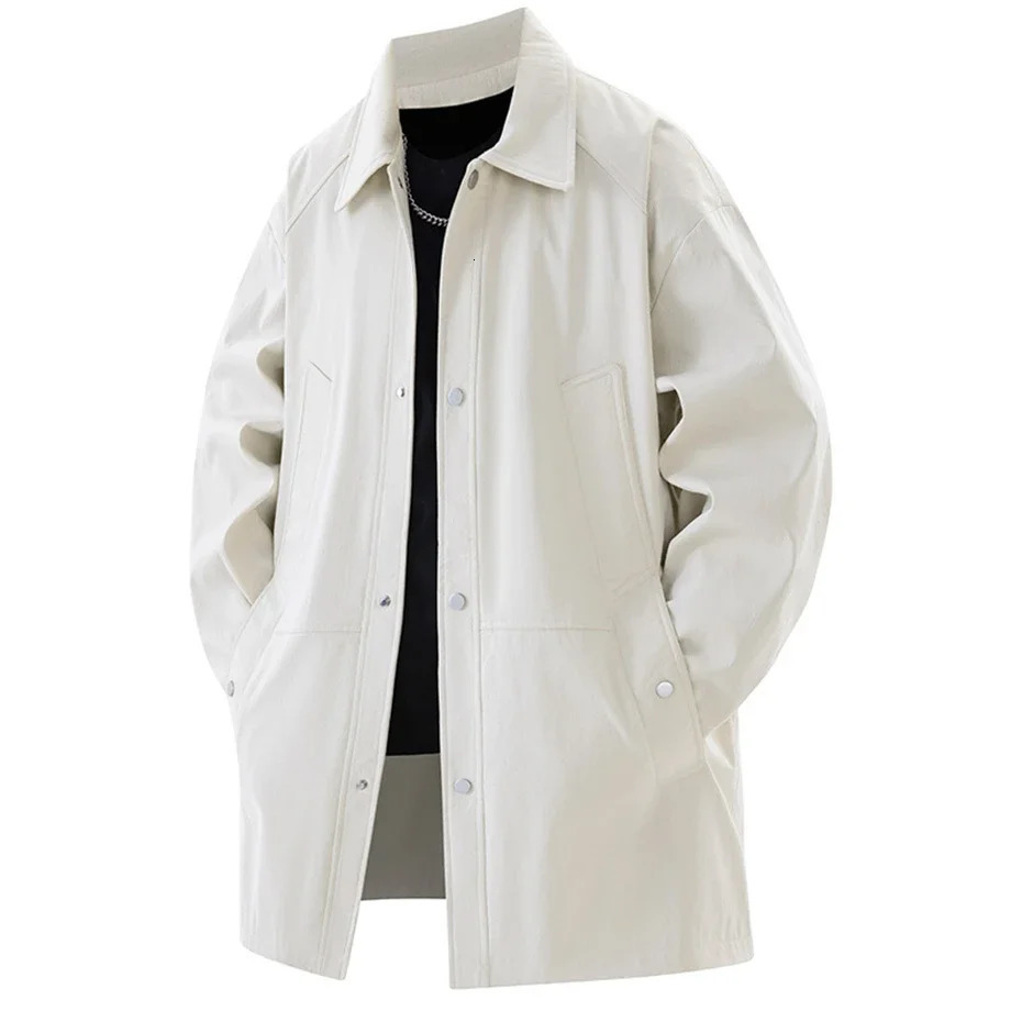 Large mens trench coat single button windproof jacket mens Korean clothing spring half season long open jacket 250324