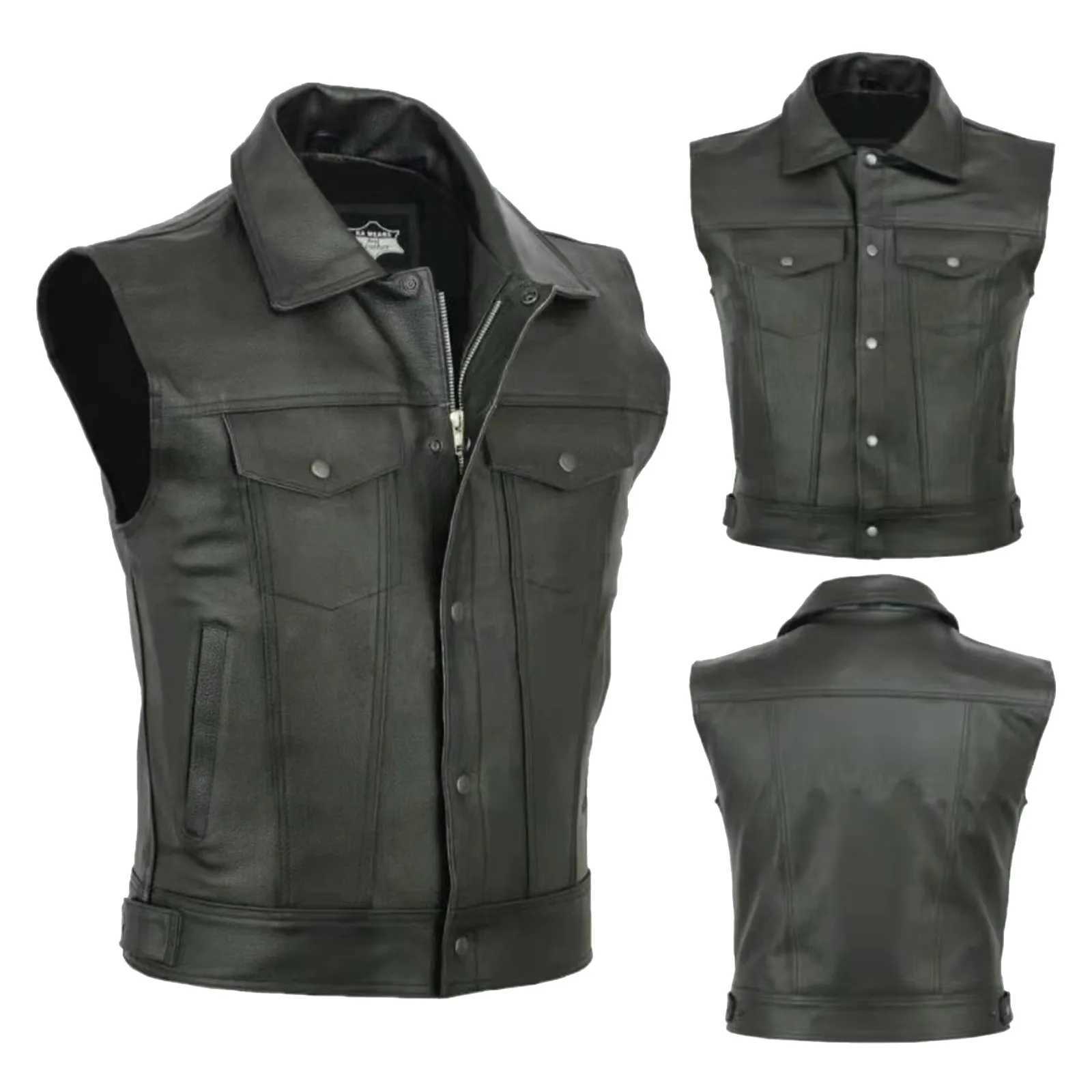 New Arrival Mens fashionable sleeveless jacket casual solid vest motorcycle racing team punk leather vest top zipper lapel cool boys streetwear mens Z