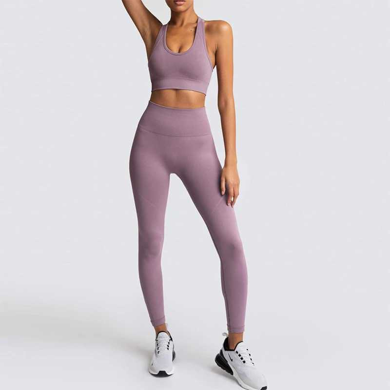 202 womens yoga suit seamless sportswear 2-piece gym yoga suit sports bra+leg running suit tight workout suit W250326