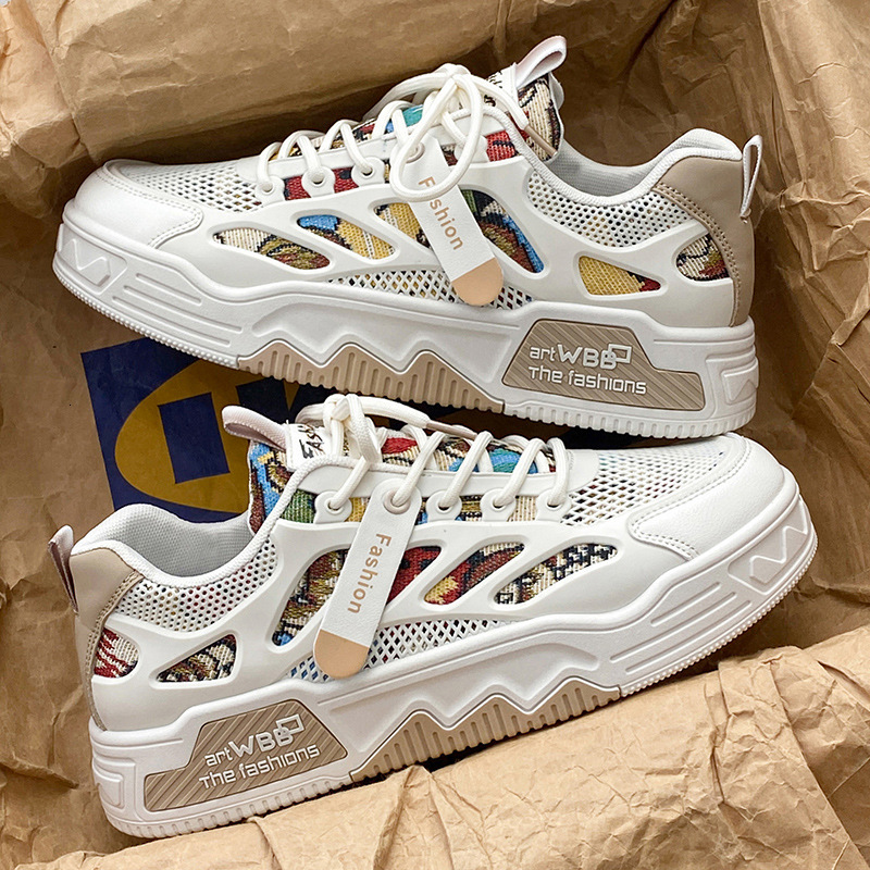 2025S New Trend Designer Men S With Breathable Mesh In Summer Versatile Casual Niche Canvas Board Shoes Student Sports And Height Increase Small White