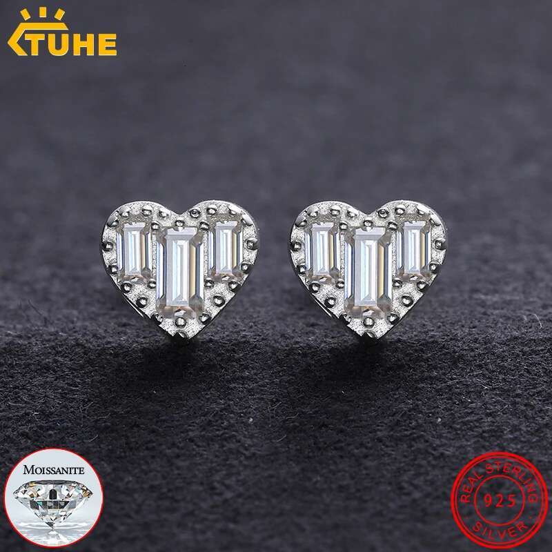 Top Quality 100% 925 Silver Earrings Fashion Classic Heart VVS1 Baguette Moissanite Earring For Women Jewelry