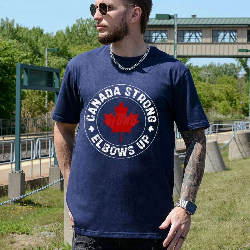 Summer New Fashionable Men s T shirt with Elbow Up Canadian Printed Top Casual Loose Street Fitness High Quality