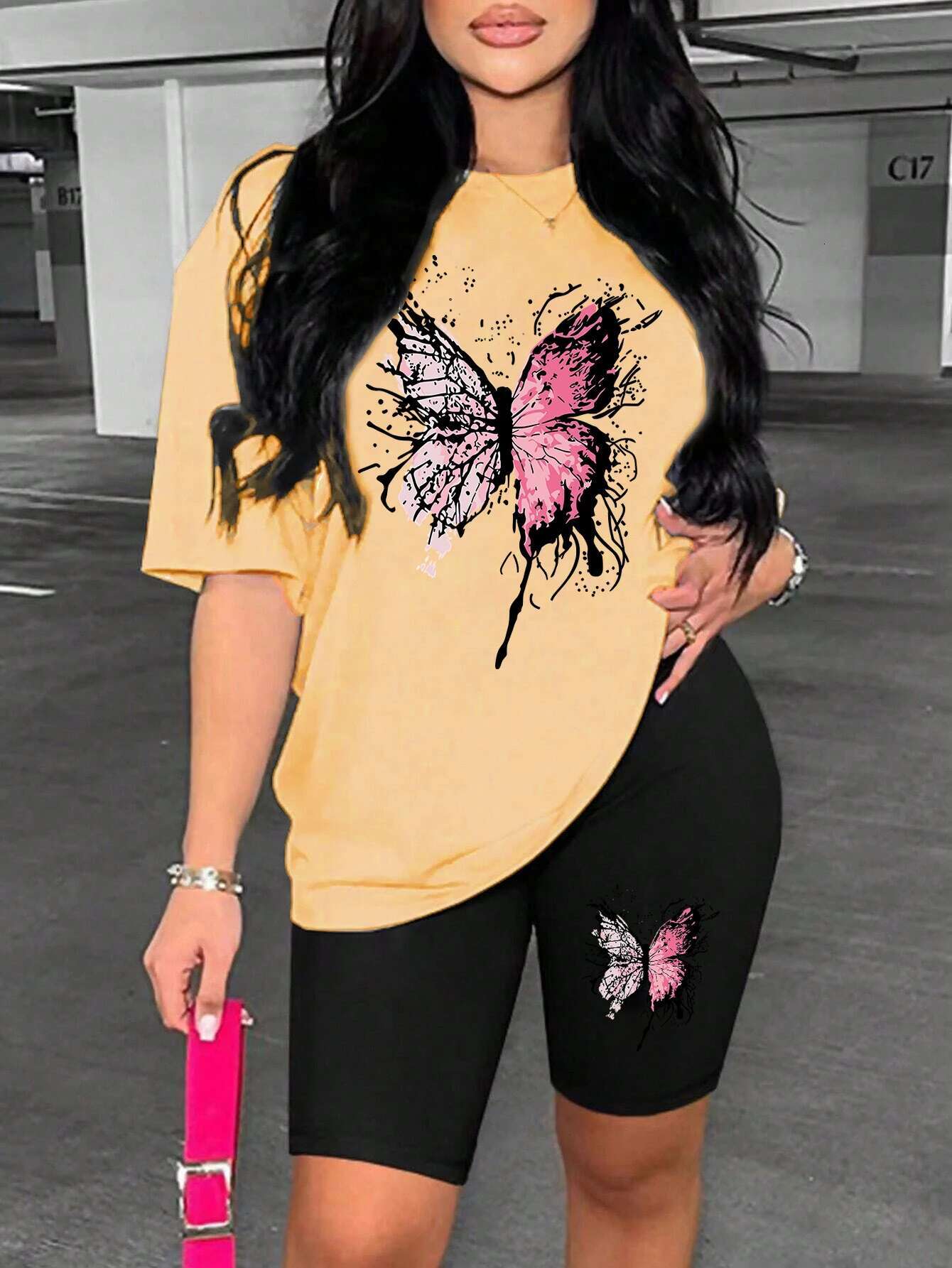 2025 Beautiful Butterfly Pattern Print For Women Short Sleeved Soft Essential Two Piece Set Sports Comfortable Shorts Sets ddmySept