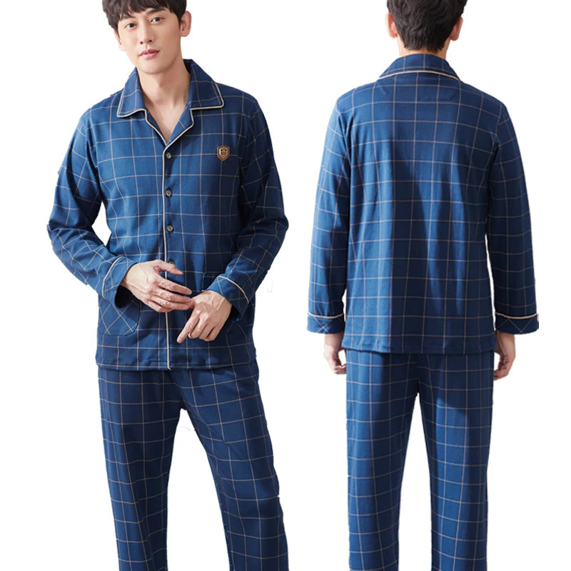 Winter pure cotton sleepwear set mens button down warm sleepwear Hombre pure cotton sleepwear PJ gray plain sleepwear plus size 250321
