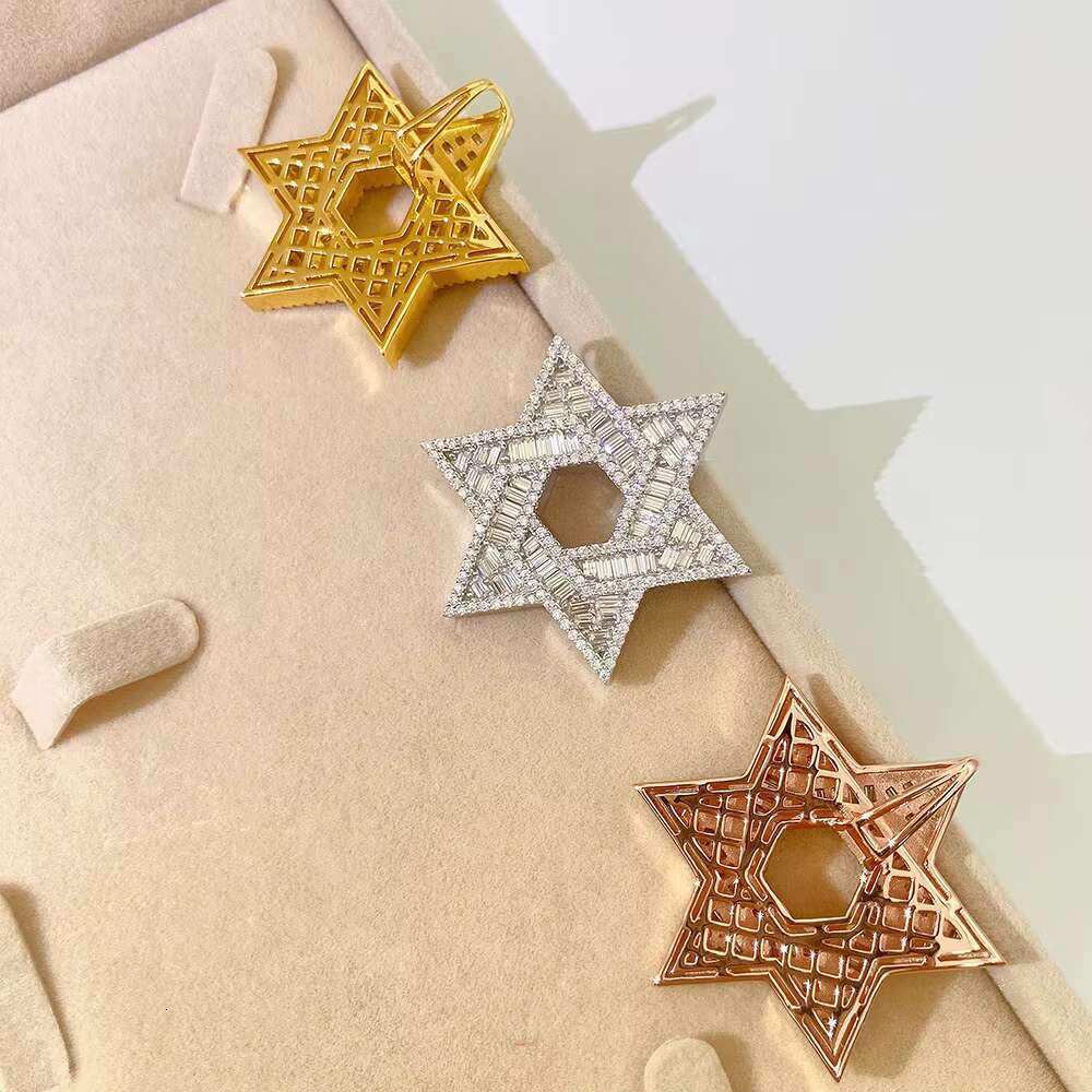 Wholesale 925 Sterling Silver Mosan Pendant Gold Plating Single Diamond Stone Necklace Hip Hop Style Star Shape Pattern Pearl