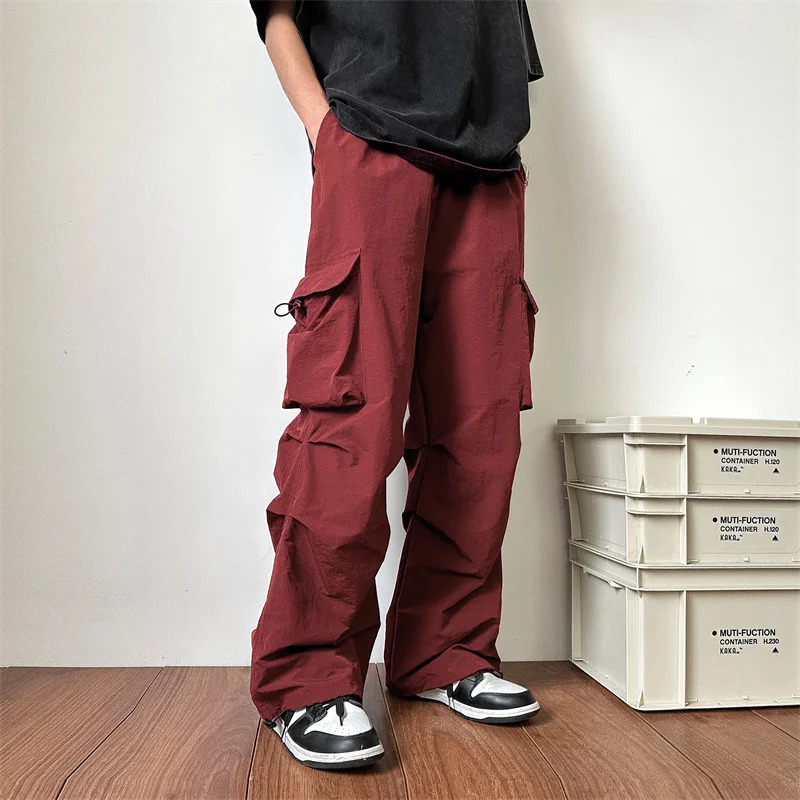 Summer thin pants mens fashion pocket cargo pants mens Japanese streetwear hip-hop loose straight pants mens oversized mens pants 250324