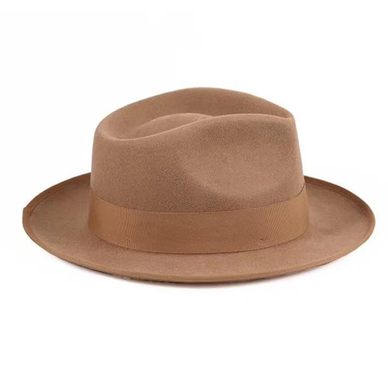 Black Fedora hat unisex wide brown jazz top hat autumn winter classic elegant Panama hat gentleman hat wholesale Chapeau 250325