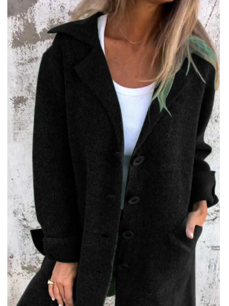 Autumn Winter Women's Clothes Trench Casual Solid Long Sleeve Outerwears Vintage Lapel Mid Length Coats Oversized Lady Jackets