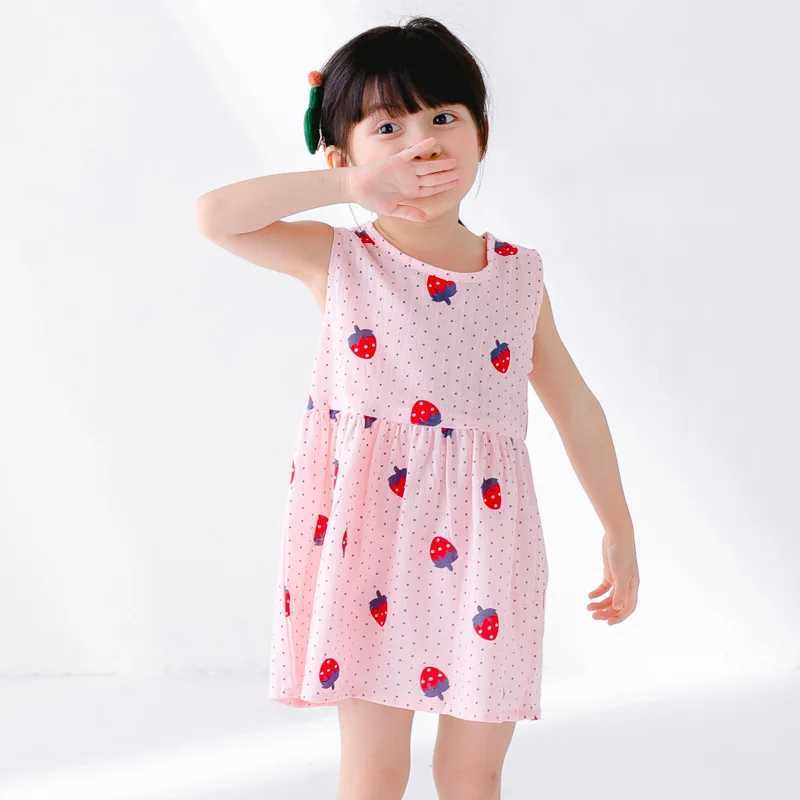 2023 Spring/Summer New Girl Vest Childrens Sleeveless Korean Printed Dress Sweet Girl Cotton Linen Princess Dress 6M-6Y W250326