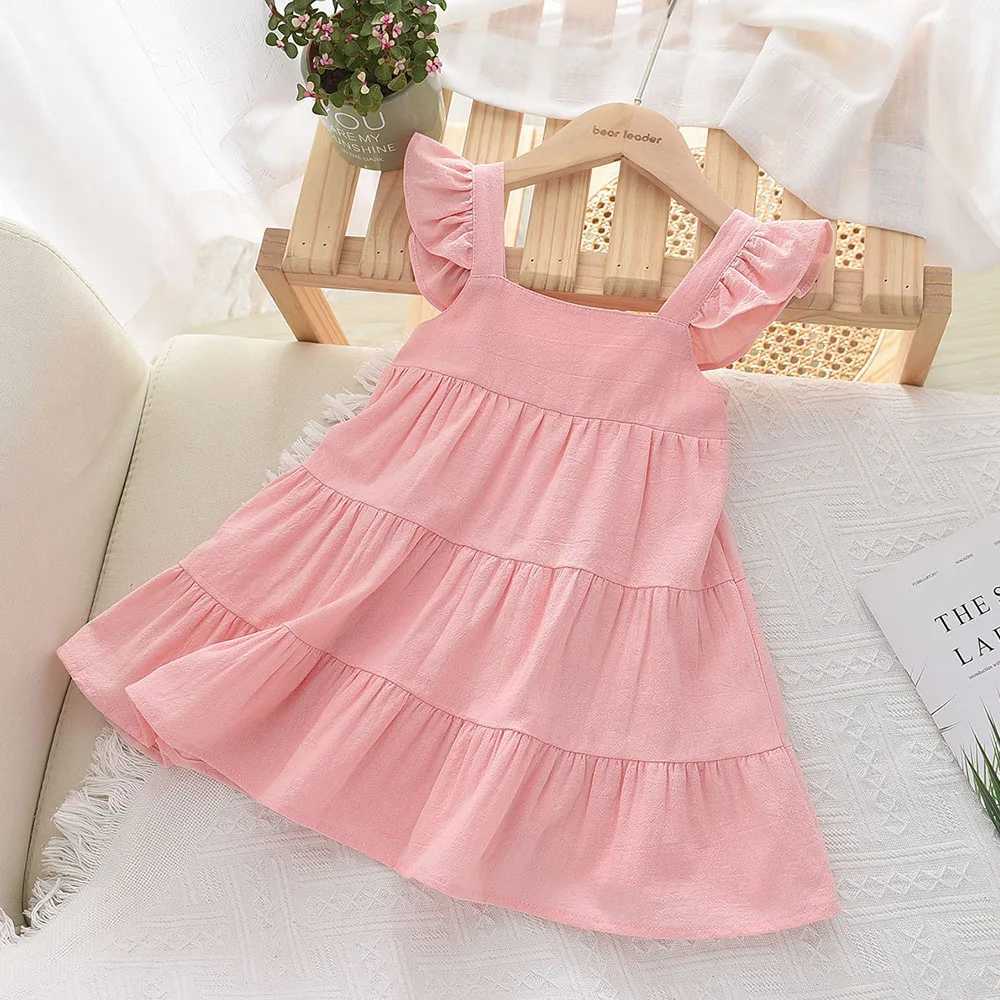 Bear Leader Girl Dress 2023 Summer New Casual Girl Sleeveless Ruffle Princess Dress Cute Solid Color Fashion Dress W250326