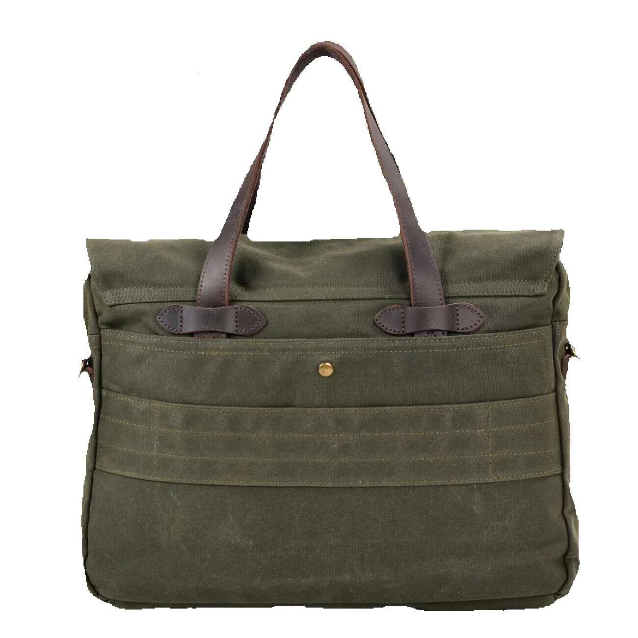 15.6-Inch Thickened First-Layer Cowhide Waterproof Waxed Canvas Briefcase Retro Men's Shoulder Crossbody Messenger Bag