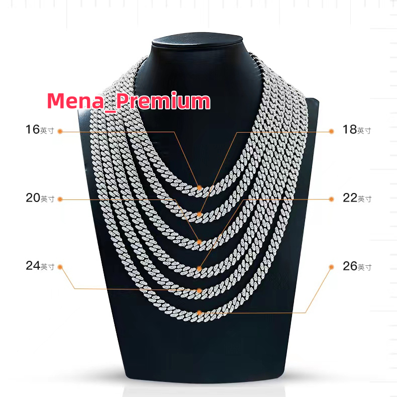 Redleaf Wholesale Price Miami Hiphop Mossanite Cuban Necklace 6mm 8mm 10mm 12mm 14mm 925 Silver Moissanite Cuban Link Chain