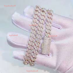 Trendy Cuban Chain Moissanite 8mm Dia Iced Out Personalized Necklace Sterg Sier