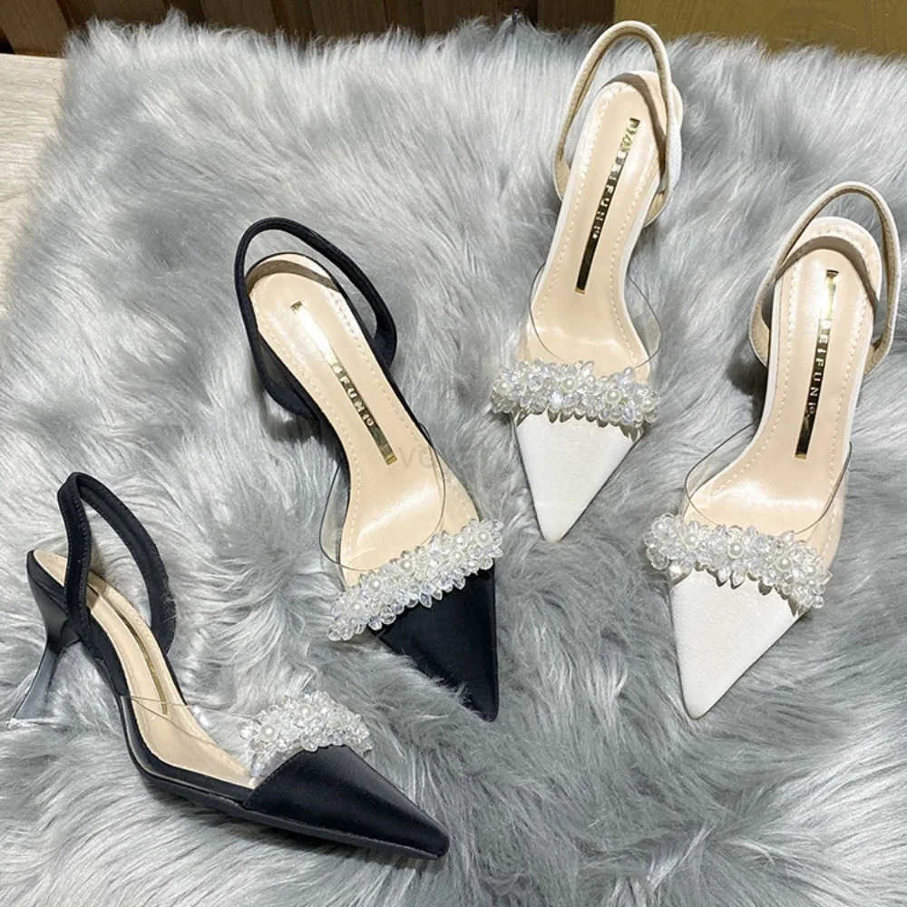 Luxury Sandals Wen Designers Baotou Sandals Wens Spring/Summer 2024 New French Transparent Pointed High H Ladies Shoes Z250326
