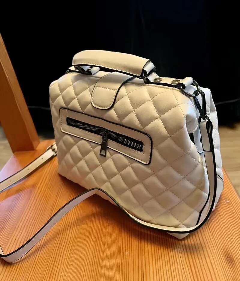 Kerici Fashion Lattice Pattern Frost Leather Handbag For Women Lady Office Style Square Shoulder Messenger Bag