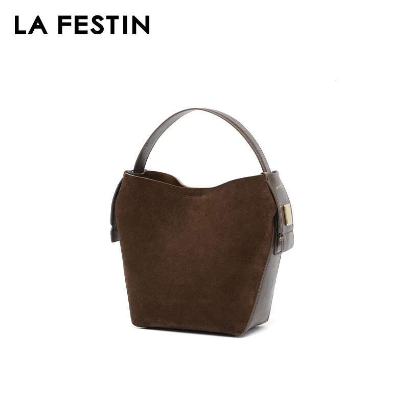 LA FESTIN Original 2024 New Handbags Women Suede Leather Brand Bucket Fashion Shoulder Crossboby Bag
