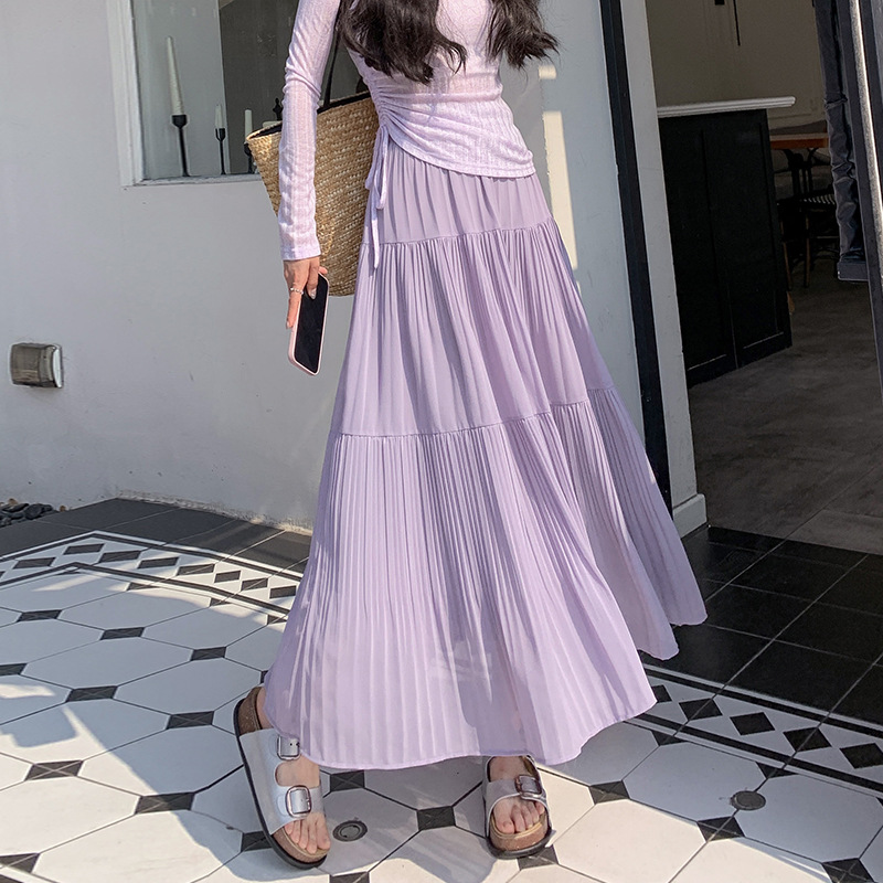 G3119 master quality spring and summer high waist slim umbrella skirt medium long gentle sweet style drape a-line long skirt