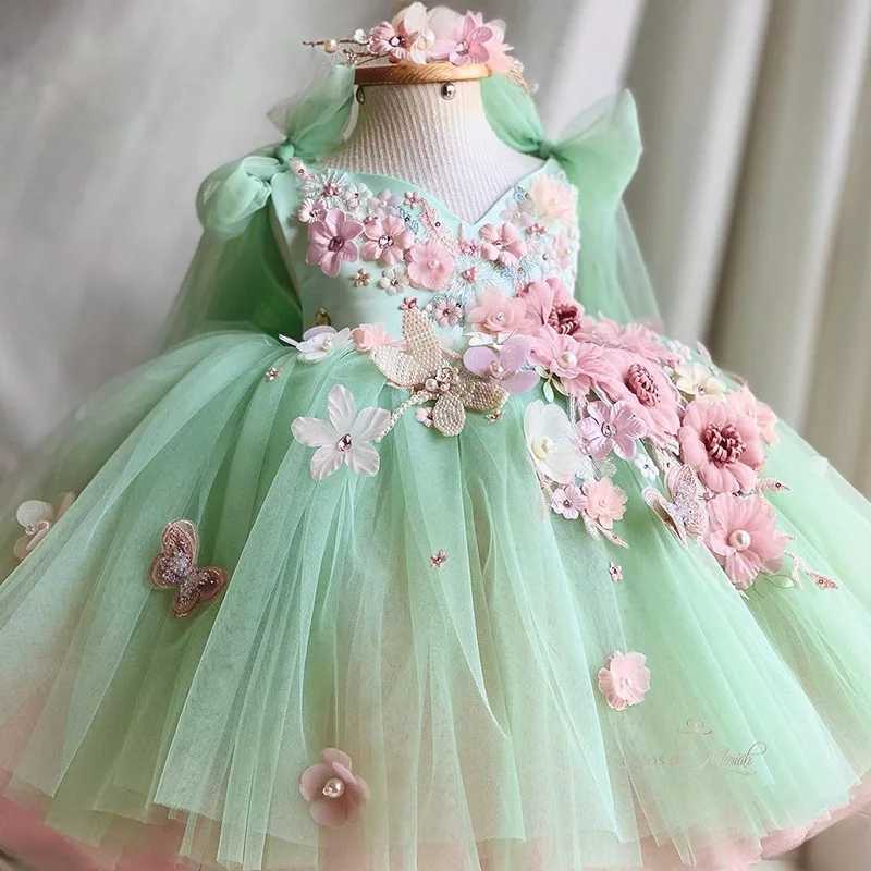 Luxury handmade butterfly violin ball celebration dress 2024 girl birthday party evening dress princess chiffon short skirt W250326