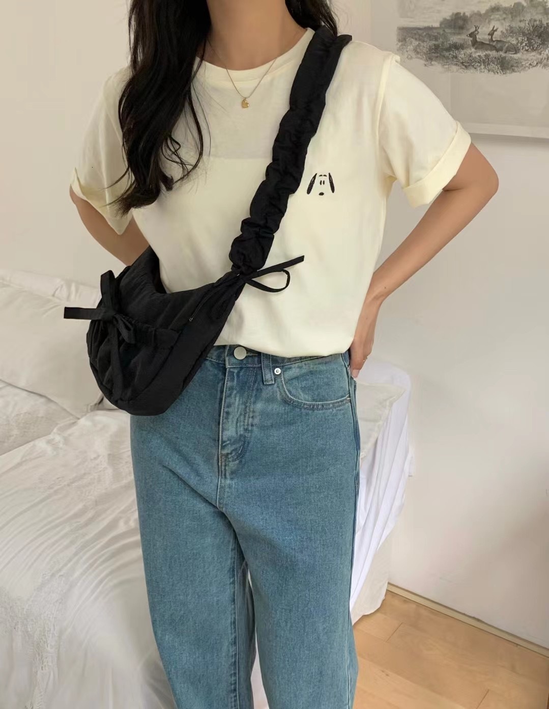 Young Girl Ins Casual Personality Korean Version Of Simple Fold Bow Temperament All-in-one Shoulder Armpit Crossbody Bag for Women