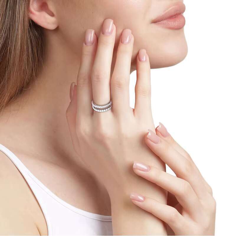 Hot Sale S925 Sterling Silver Moissanite Ring Sparkly Pave Diamond Double Circle Eternity Band Ring Womens Gift