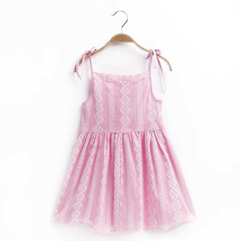2017 Summer Girls Korean Strappy Dress Childrens Pink Sleeveless Printed Dress Baby Cotton and Linen Casual Princess Dress W250326