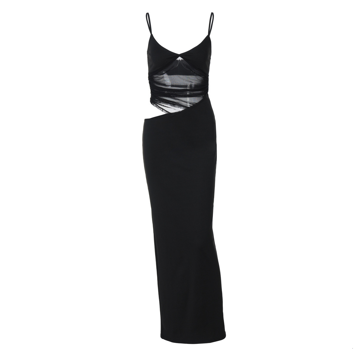 women's 2024 winter new product fashionable and sexy splicing split mesh perspective strap dress wholesale