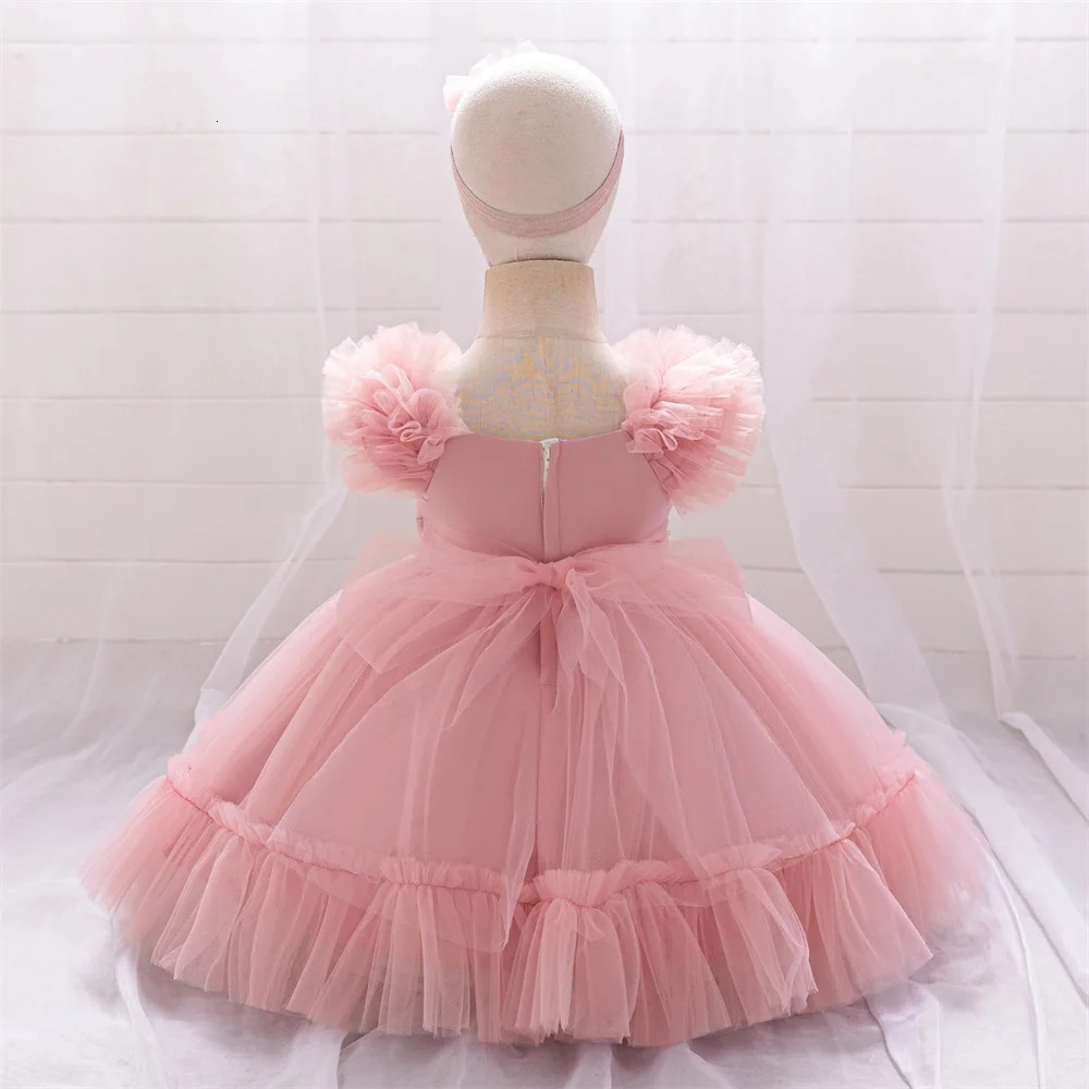2pcs Lace Big Bow Party Tutu Dress For Baby Girls Fluffy Birthday Gown Princess Clothes Infant Summer Holiday Dresses Flash Wear 250325