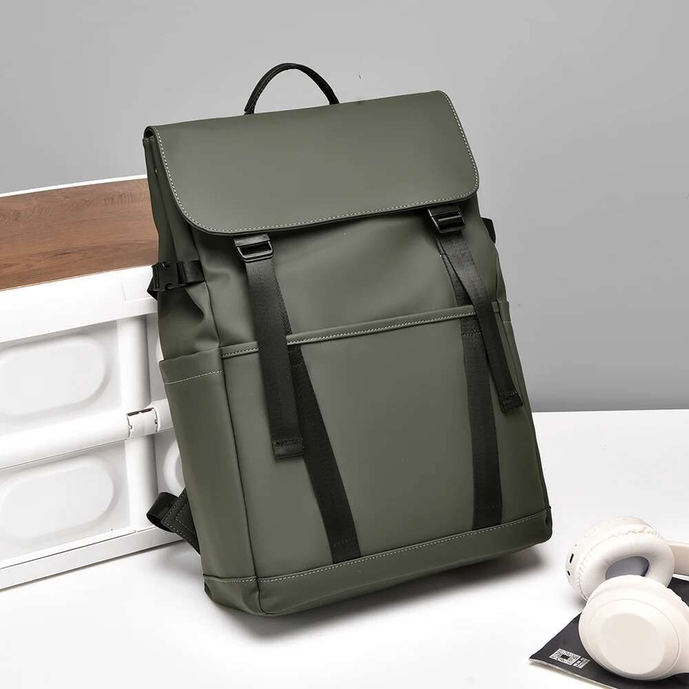 Trendy Men's Waterproof Flap - Over Laptop Backpack With Double Buckles For Campus And Business Trips