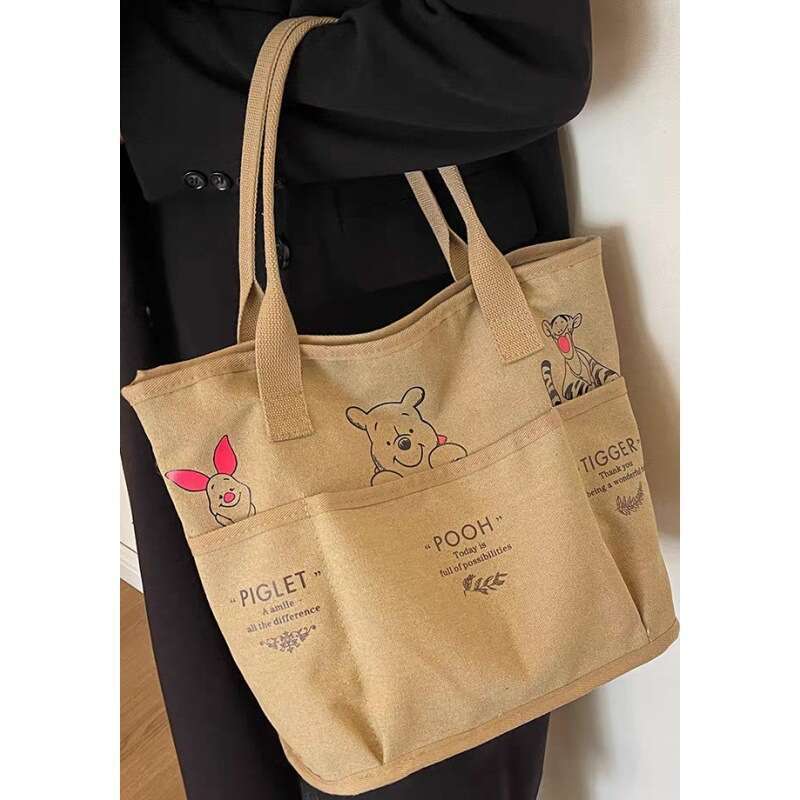 Spring and summer tote women, large capacity canvas female students, book carrying for class, commuting shoulder bag