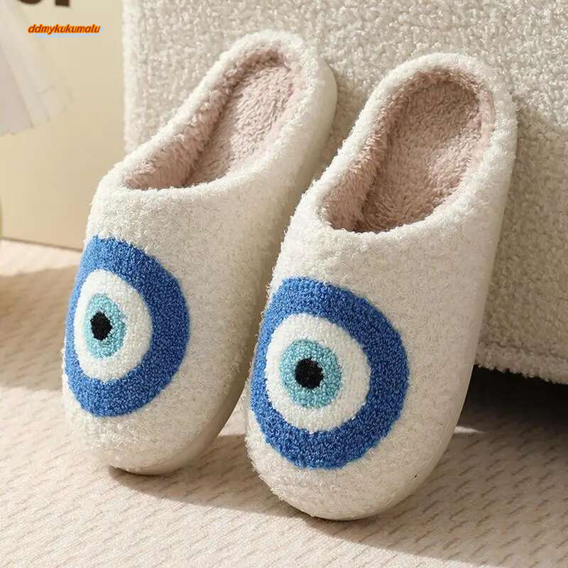 Men Outdoor Home Plush Evil Eyes Slippers Soft Bedroom House Shoes for Children Women Girls Adults ddmykukumalu