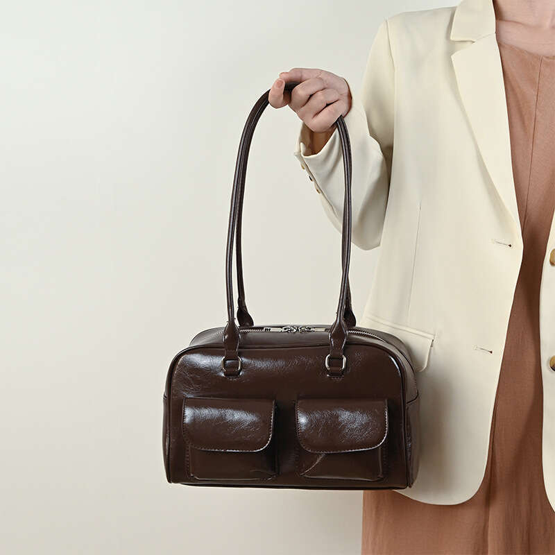 3f 2025 New Tote Large Capacity Women's Single Shoulder Underarm Oil Wax Leather Double Bag Casual Handbag